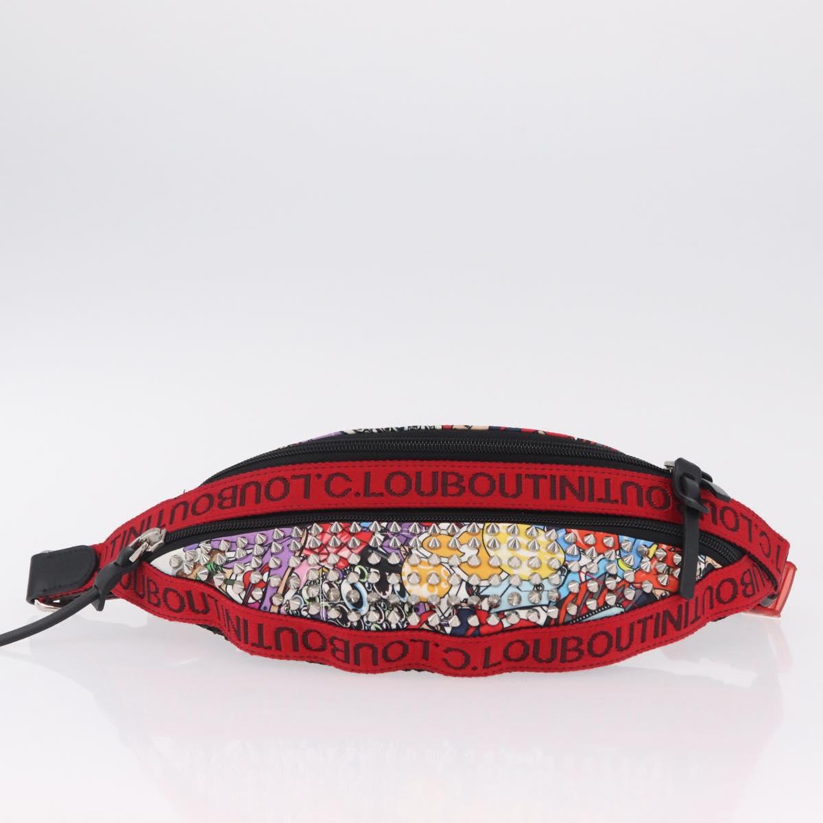 Christian Louboutin Waist bag Canvas Black Silver Auth 206397M