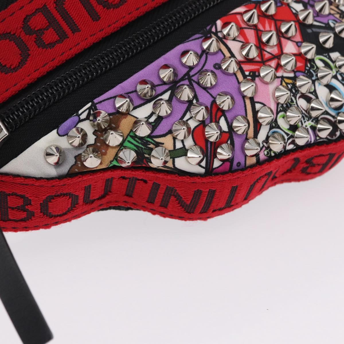 Christian Louboutin Waist bag Canvas Black Silver Auth 206397M
