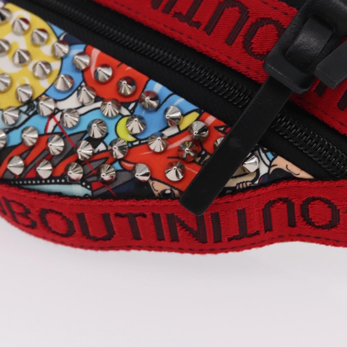 Christian Louboutin Waist bag Canvas Black Silver Auth 206397M
