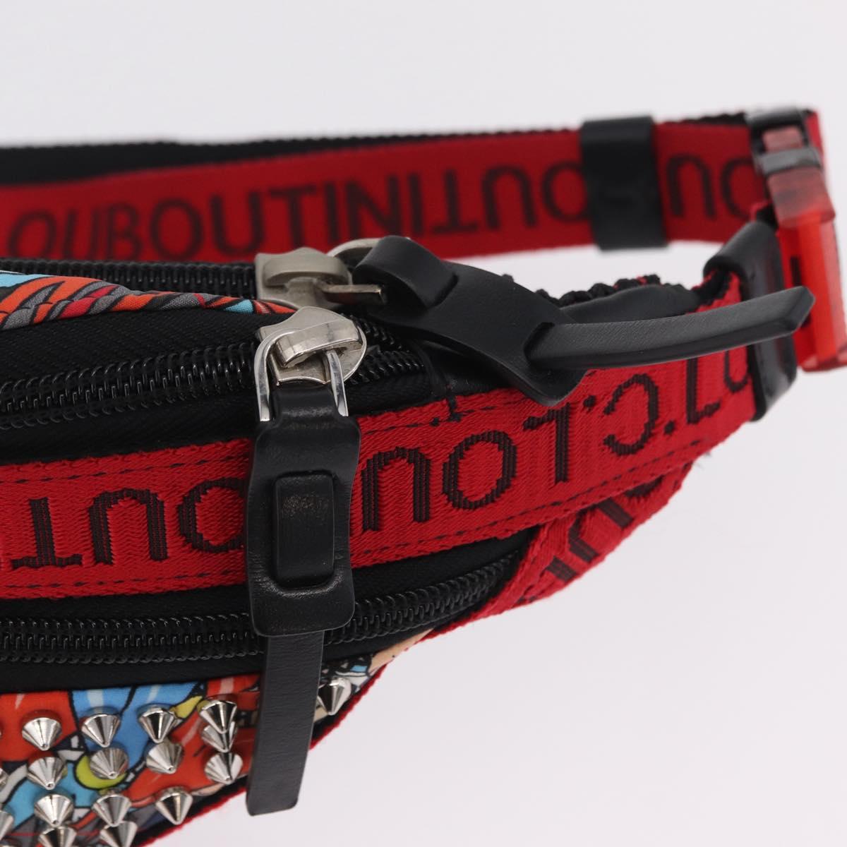 Christian Louboutin Waist bag Canvas Black Silver Auth 206397M