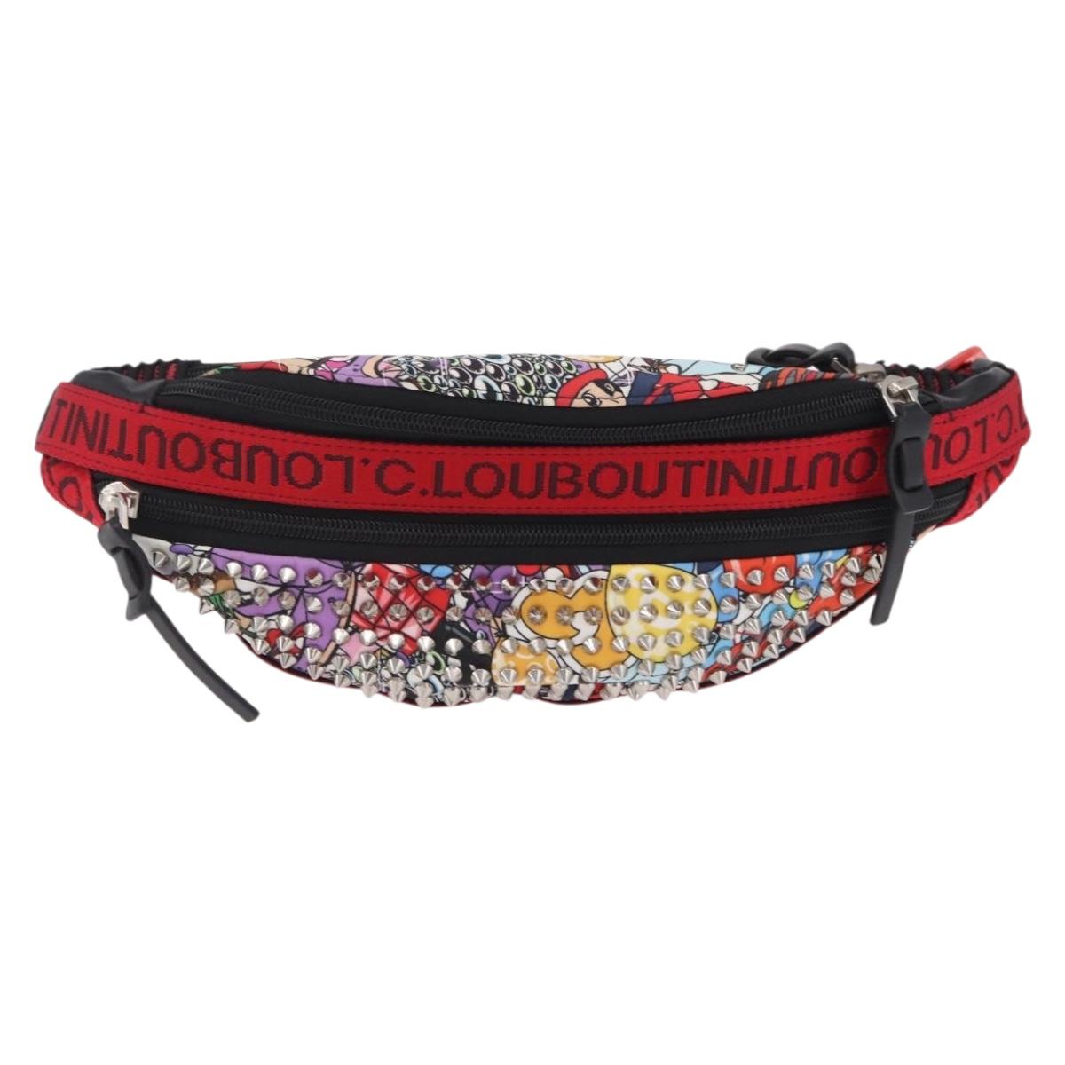 Christian Louboutin Waist bag Canvas Black Silver Auth 206397M