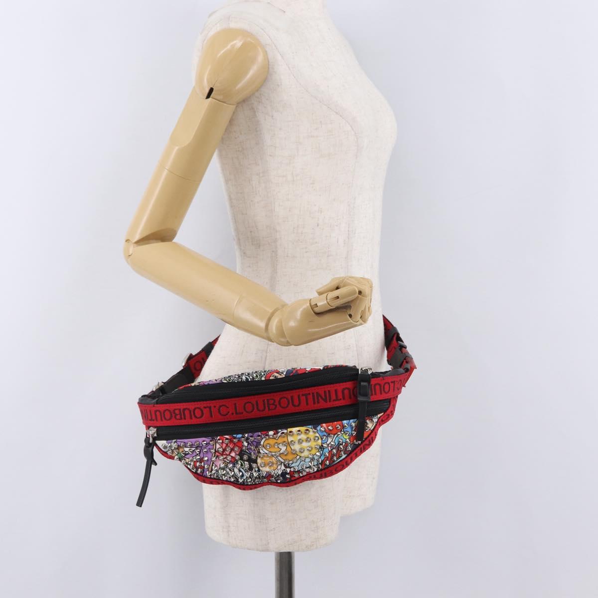 Christian Louboutin Waist bag Canvas Black Silver Auth 206397M