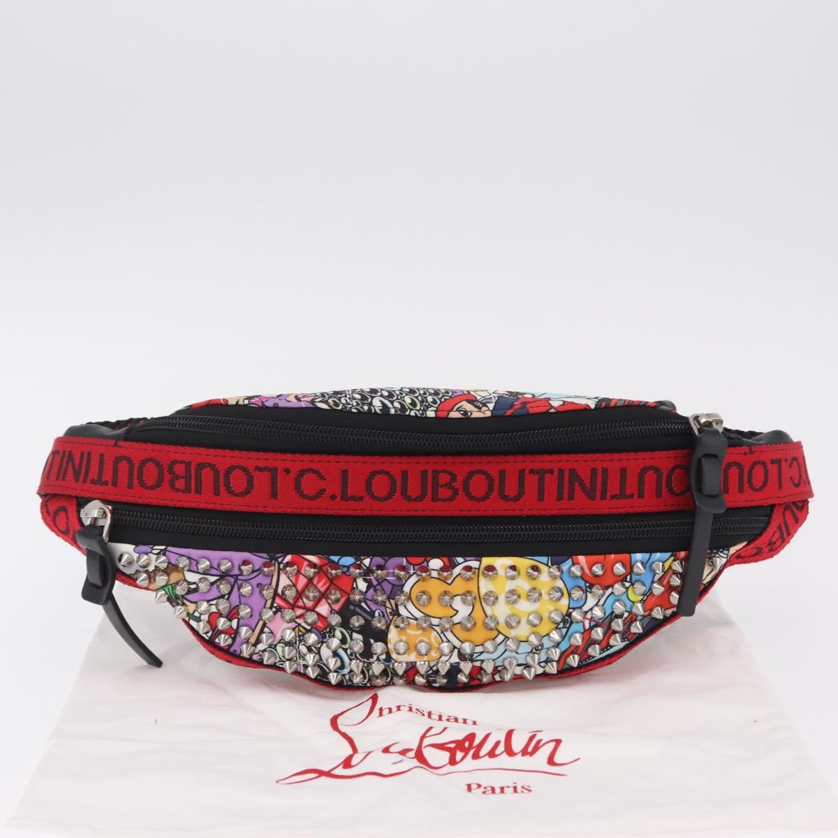 Christian Louboutin Waist bag Canvas Black Silver Auth 206397M
