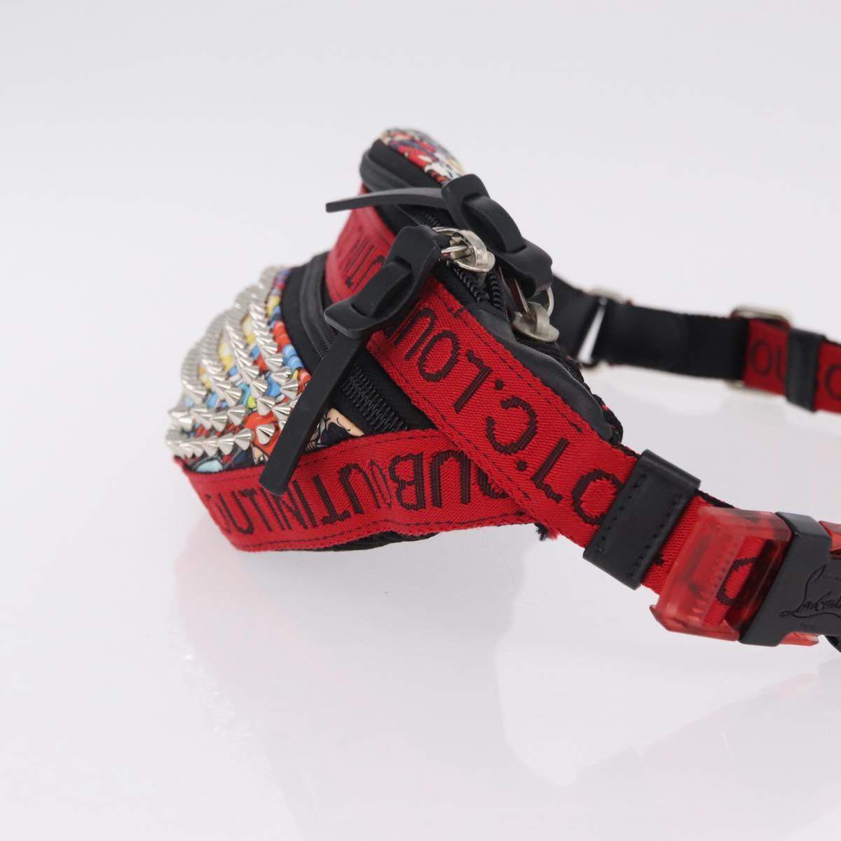 Christian Louboutin Waist bag Canvas Black Silver Auth 206397M