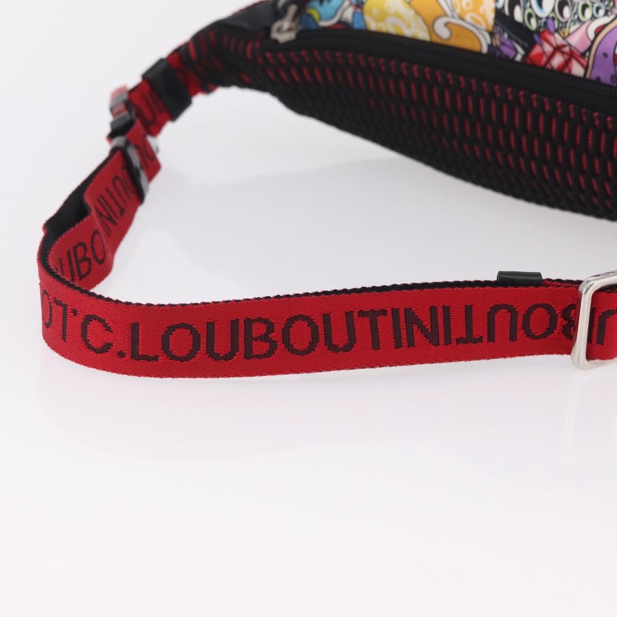 Christian Louboutin Waist bag Canvas Black Silver Auth 206397M