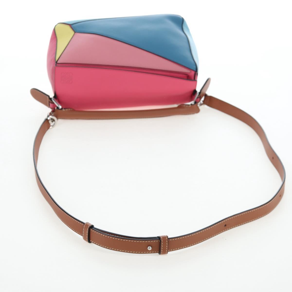 LOEWE Puzzle Bag Small Hand Bag Leather 2way Multicolor Silver Auth 206398SAM
