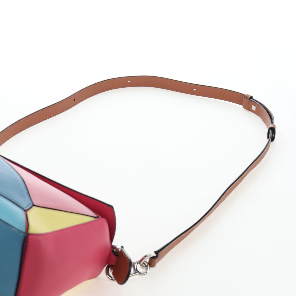 LOEWE Puzzle Bag Small Hand Bag Leather 2way Multicolor Silver Auth 206398SAM