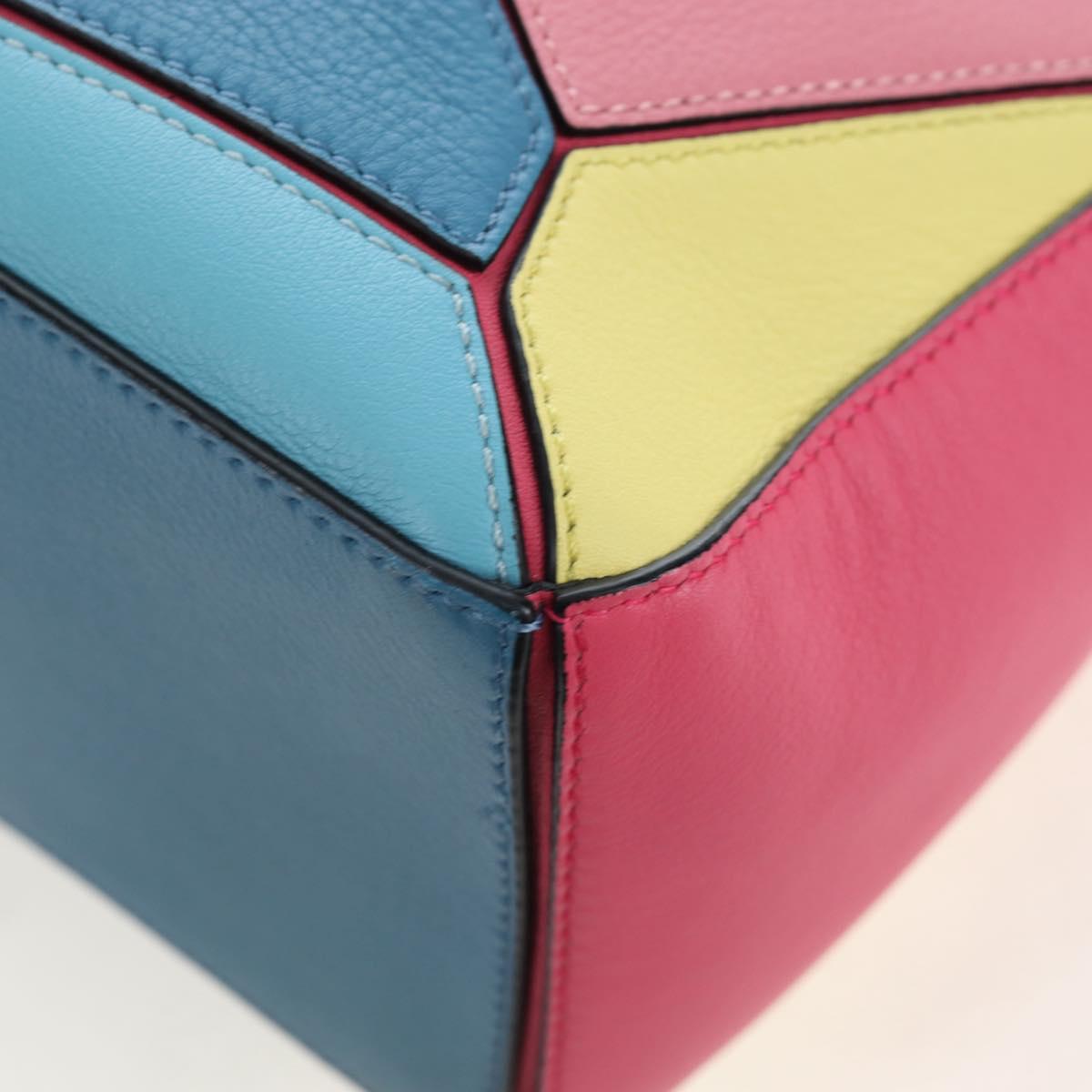 LOEWE Puzzle Bag Small Hand Bag Leather 2way Multicolor Silver Auth 206398SAM