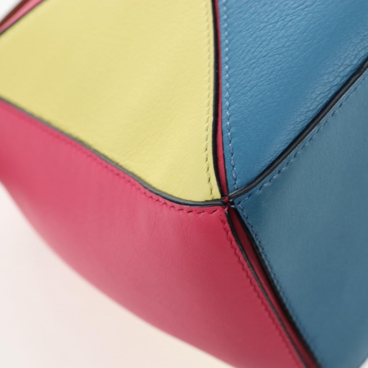 LOEWE Puzzle Bag Small Hand Bag Leather 2way Multicolor Silver Auth 206398SAM