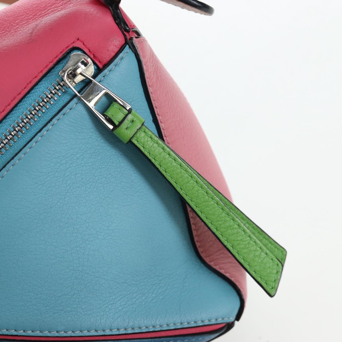 LOEWE Puzzle Bag Small Hand Bag Leather 2way Multicolor Silver Auth 206398SAM
