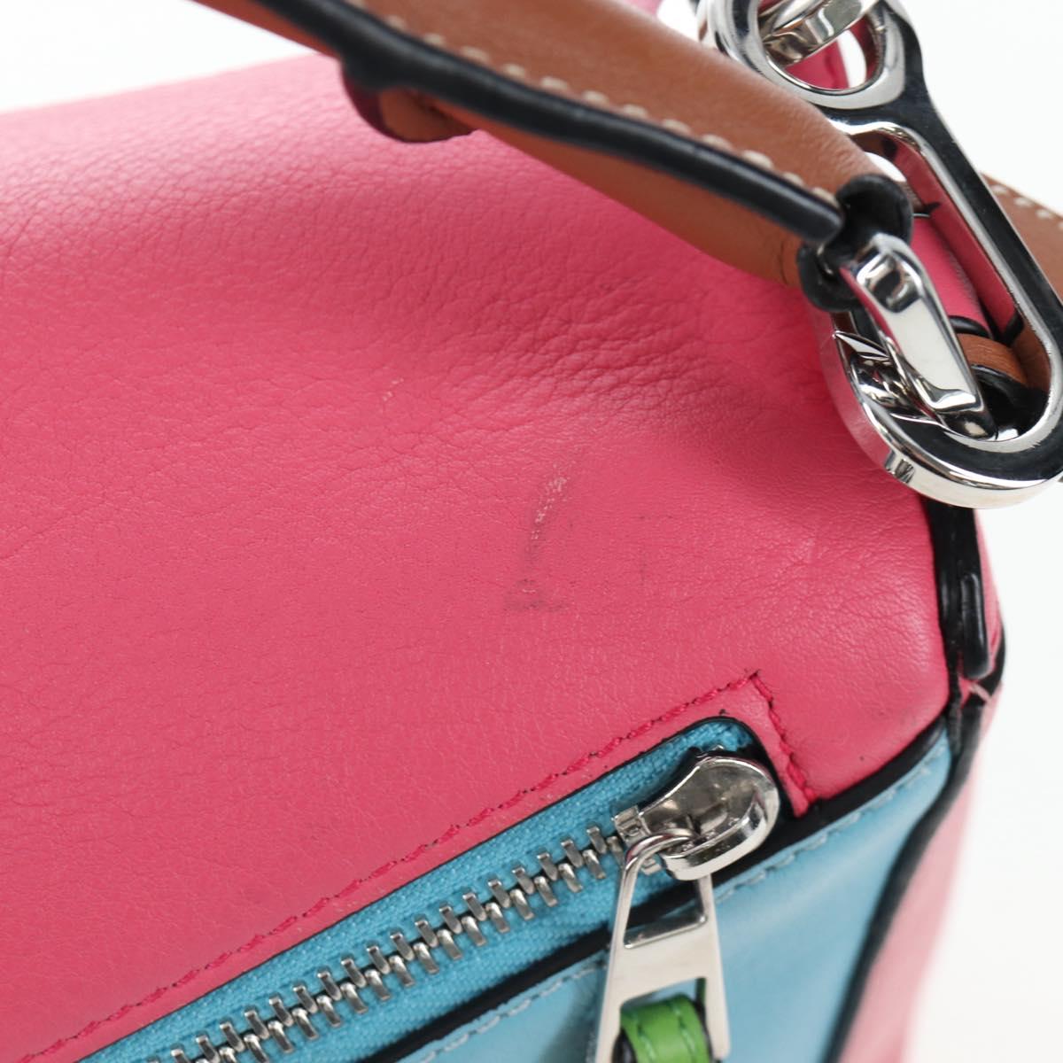 LOEWE Puzzle Bag Small Hand Bag Leather 2way Multicolor Silver Auth 206398SAM