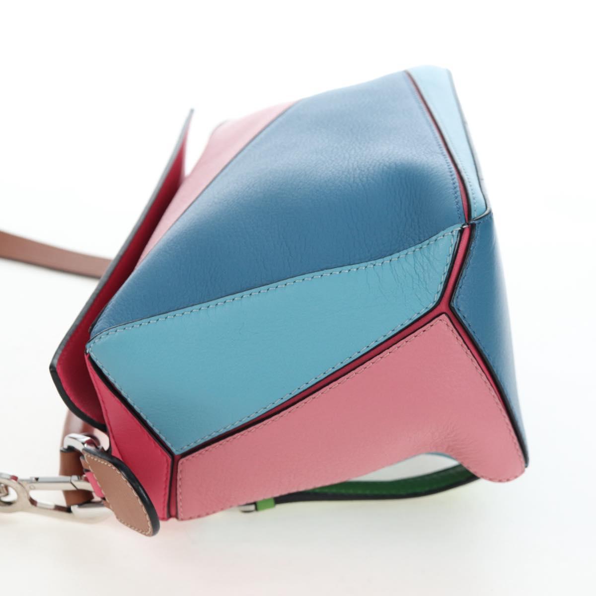 LOEWE Puzzle Bag Small Hand Bag Leather 2way Multicolor Silver Auth 206398SAM
