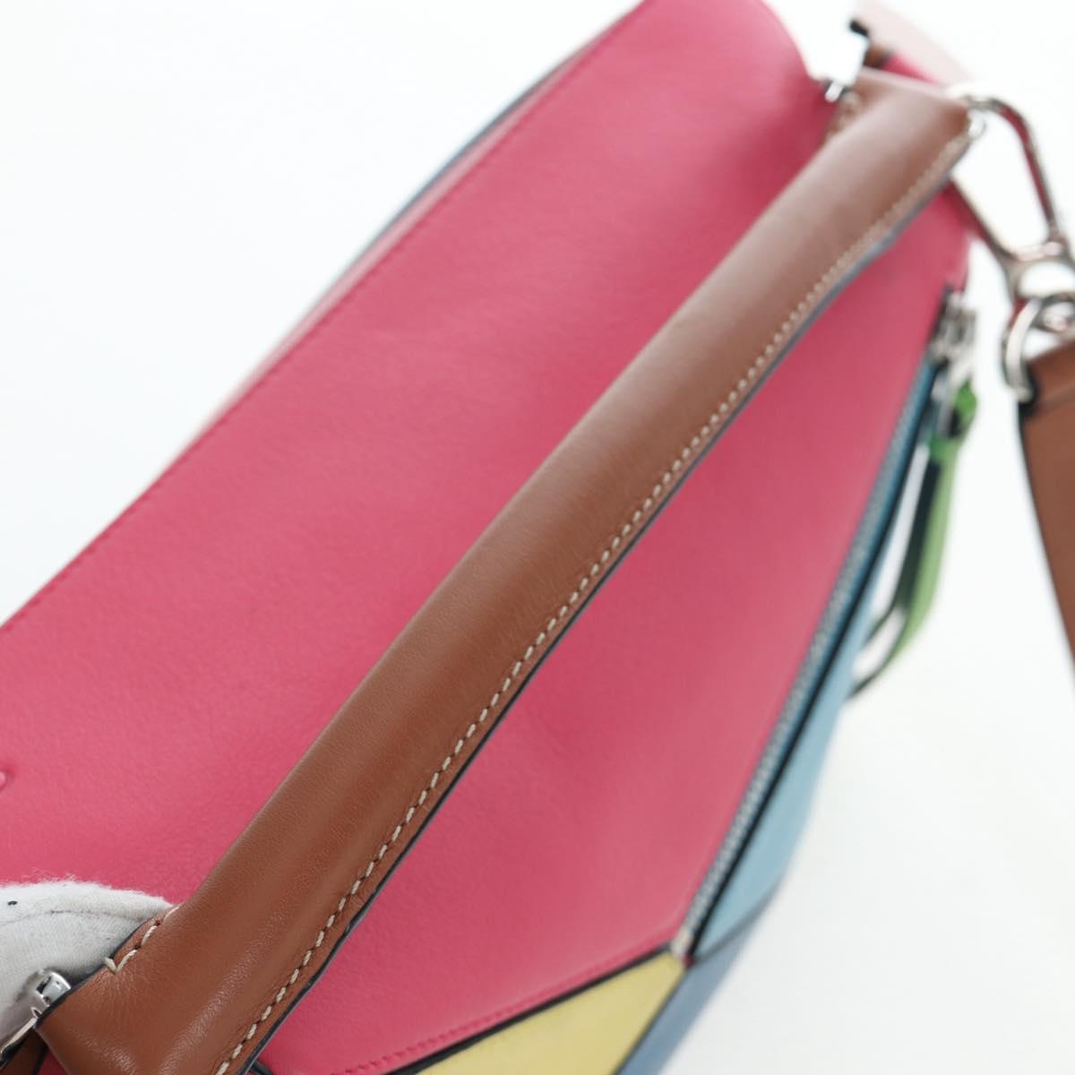 LOEWE Puzzle Bag Small Hand Bag Leather 2way Multicolor Silver Auth 206398SAM