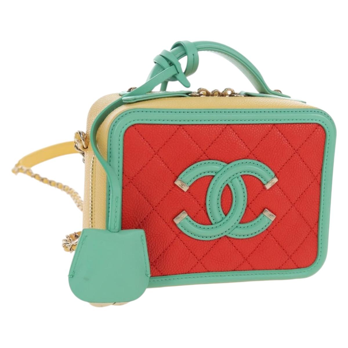 CHANEL CC Filigree Vanity Chain Bag Caviar Skin Multicolor Gold CC Auth 206403SM