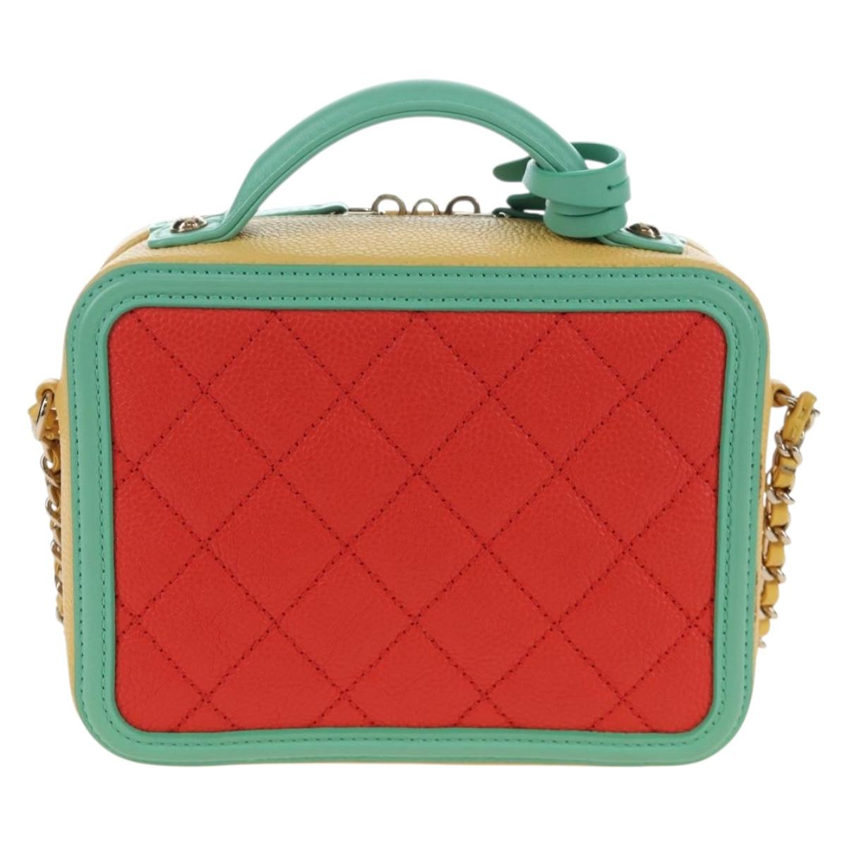 CHANEL CC Filigree Vanity Chain Bag Caviar Skin Multicolor Gold CC Auth 206403SM