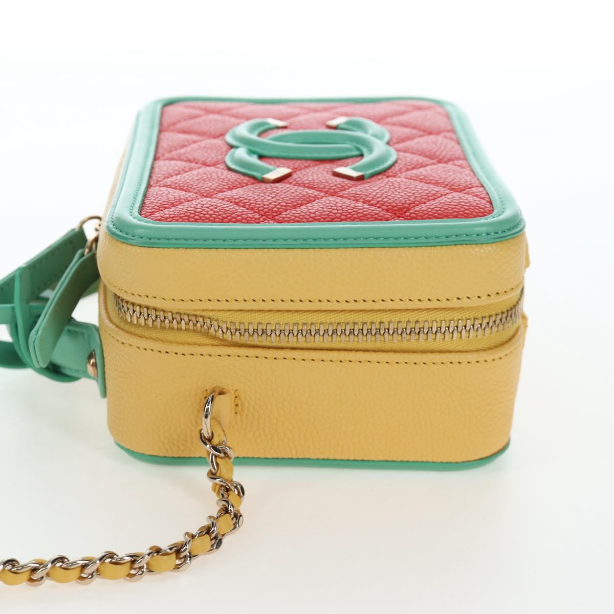 CHANEL CC Filigree Vanity Chain Bag Caviar Skin Multicolor Gold CC Auth 206403SM
