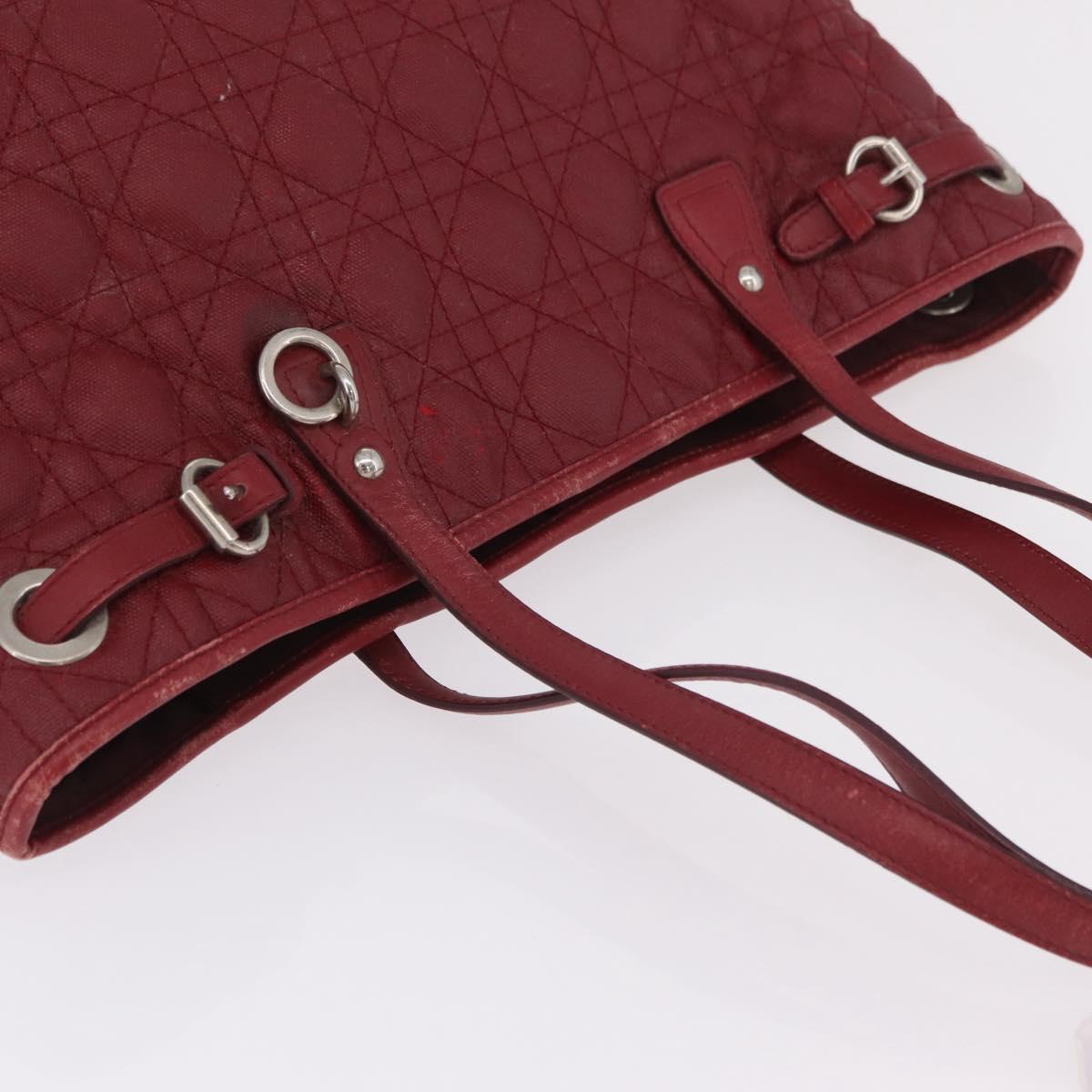 Christian Dior Canage Tote Bag Coated Canvas Red Silver Auth 206412