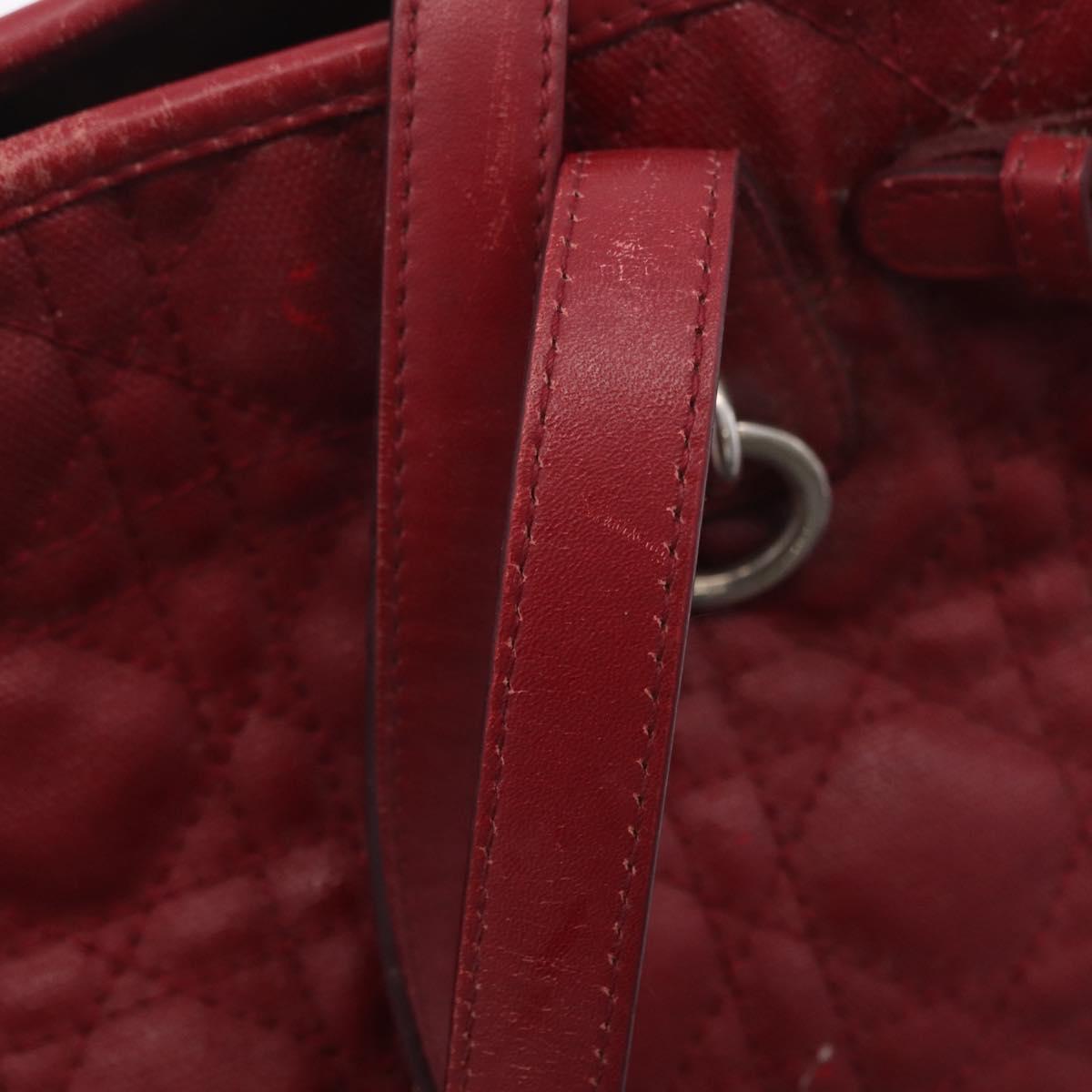 Christian Dior Canage Tote Bag Coated Canvas Red Silver Auth 206412