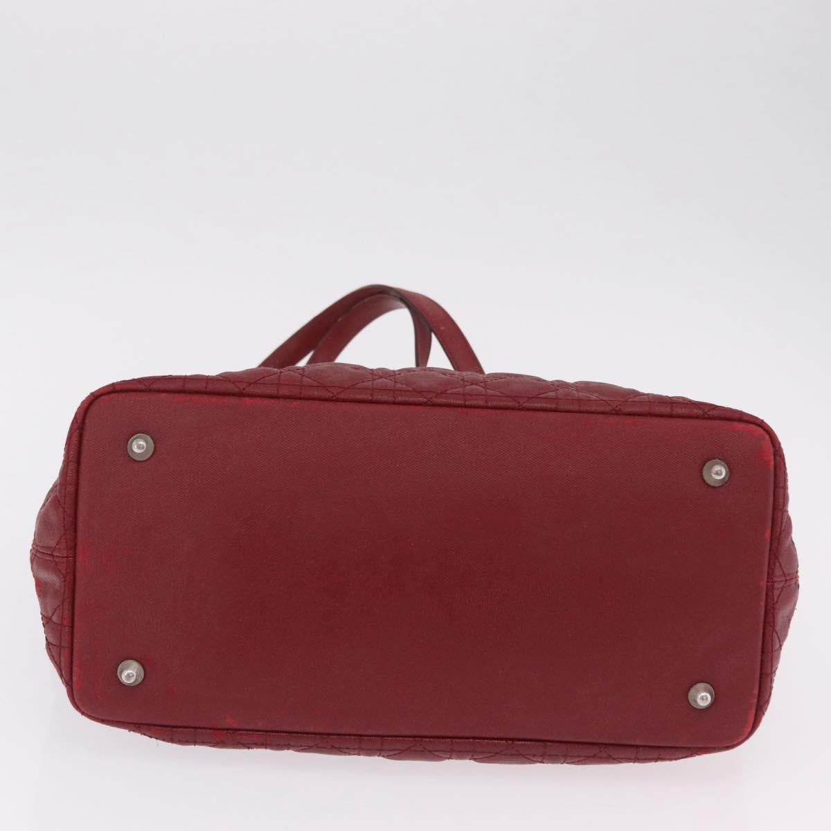 Christian Dior Canage Tote Bag Coated Canvas Red Silver Auth 206412