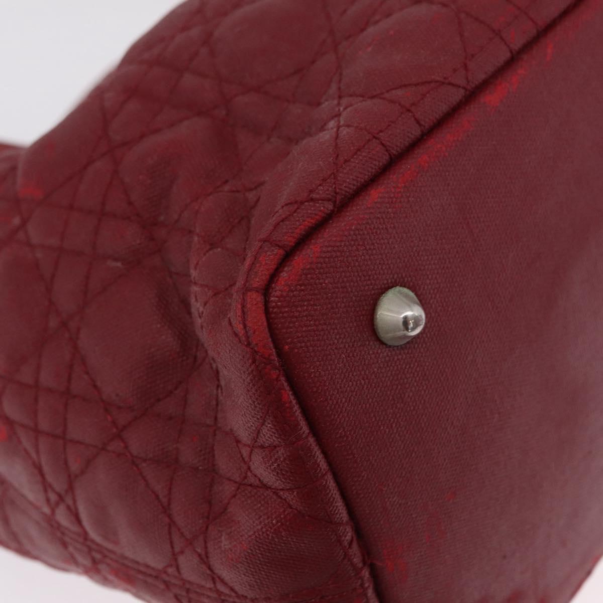 Christian Dior Canage Tote Bag Coated Canvas Red Silver Auth 206412