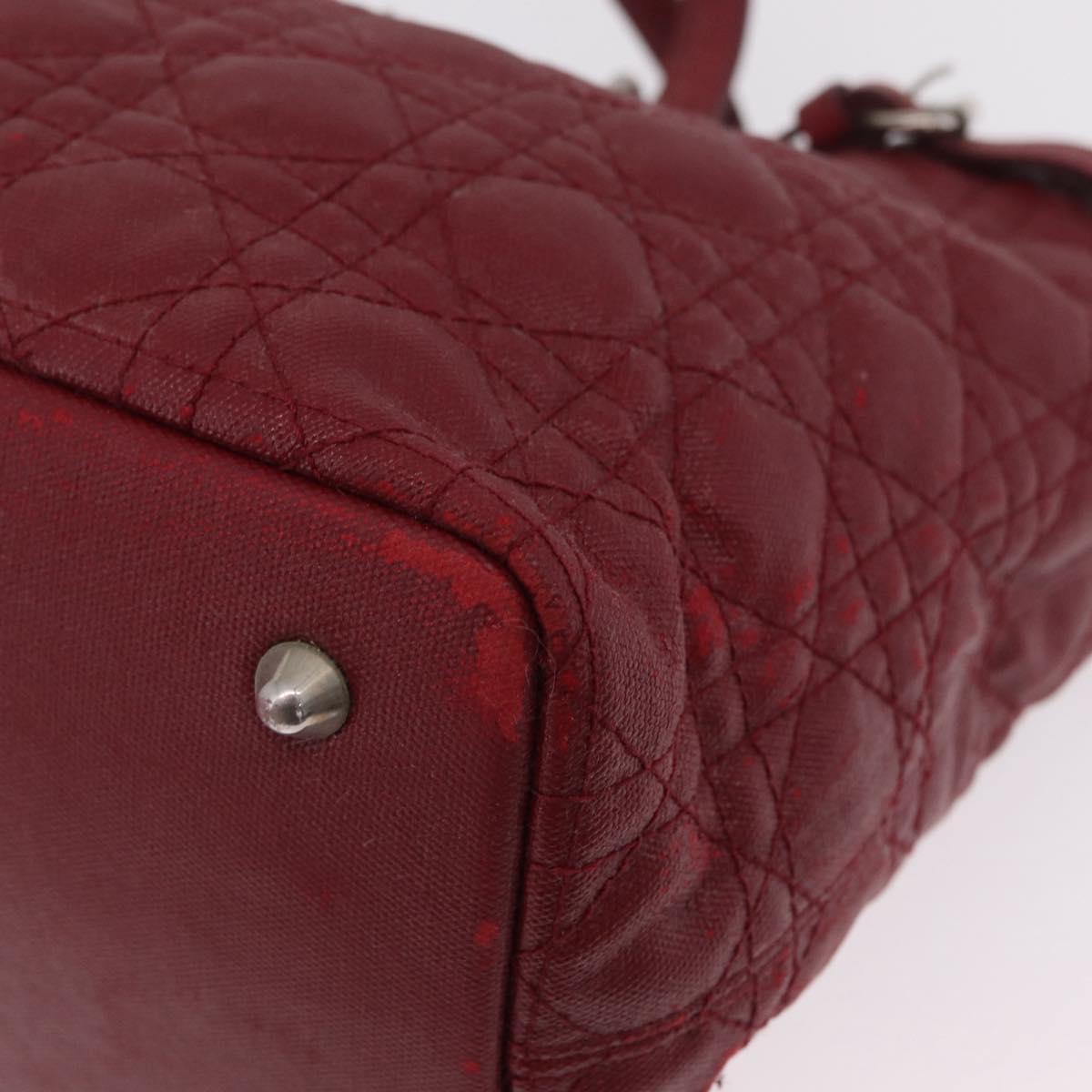 Christian Dior Canage Tote Bag Coated Canvas Red Silver Auth 206412