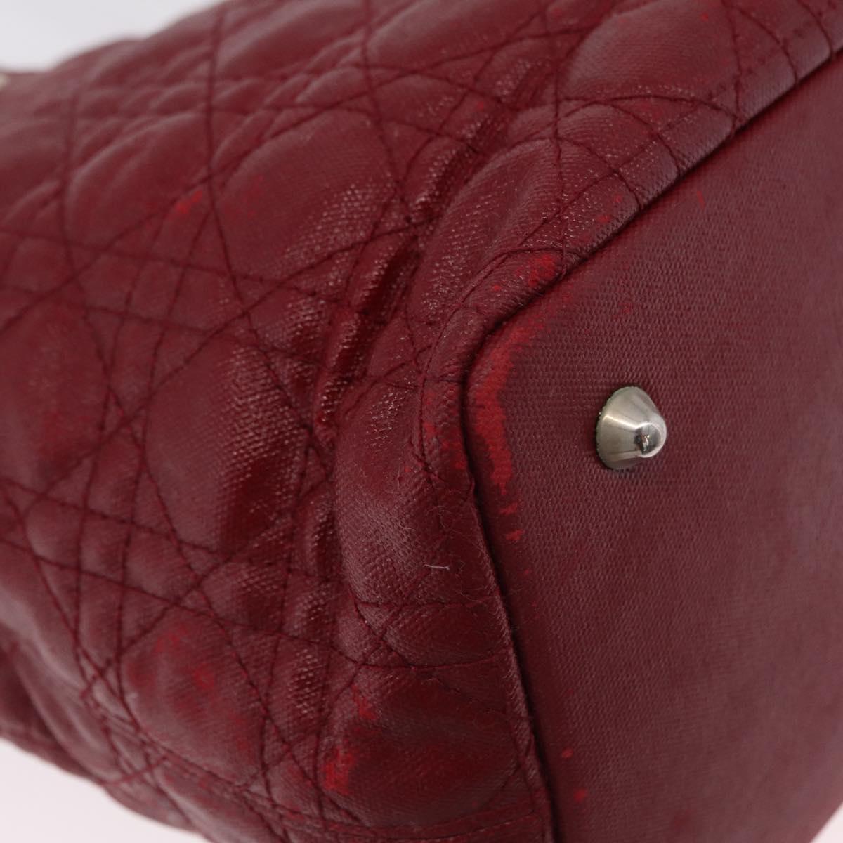 Christian Dior Canage Tote Bag Coated Canvas Red Silver Auth 206412