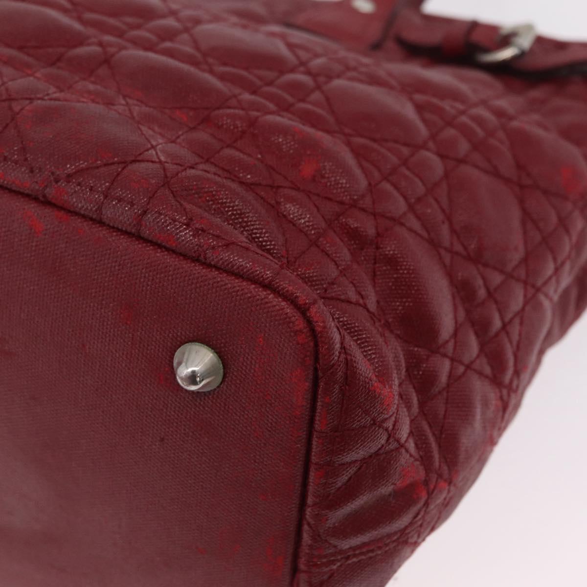 Christian Dior Canage Tote Bag Coated Canvas Red Silver Auth 206412