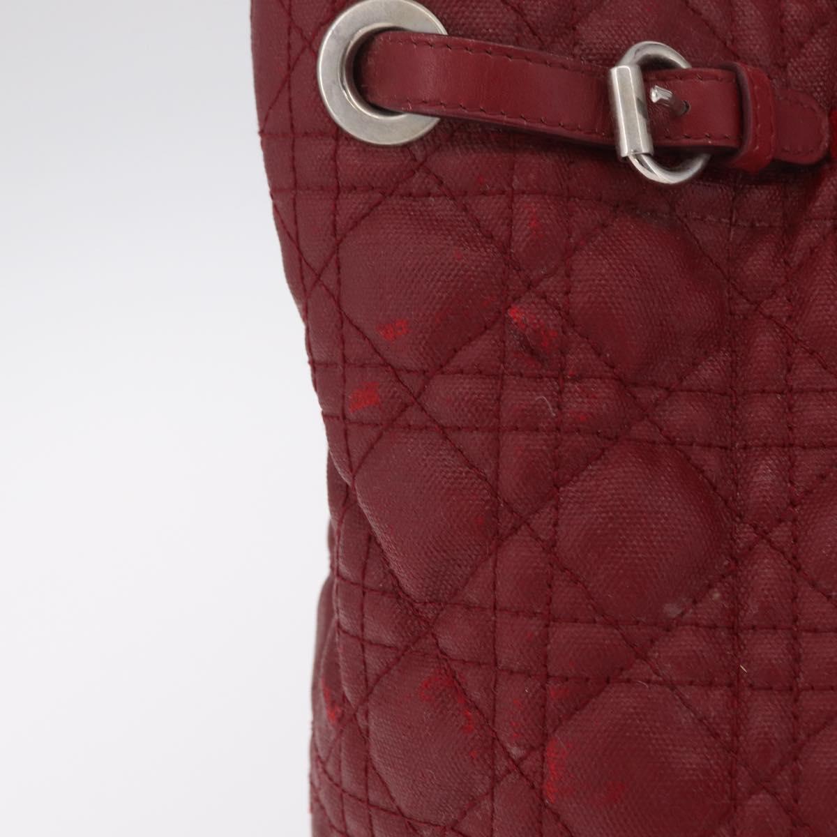 Christian Dior Canage Tote Bag Coated Canvas Red Silver Auth 206412