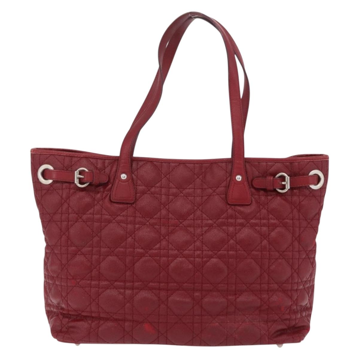 Christian Dior Canage Tote Bag Coated Canvas Red Silver Auth 206412