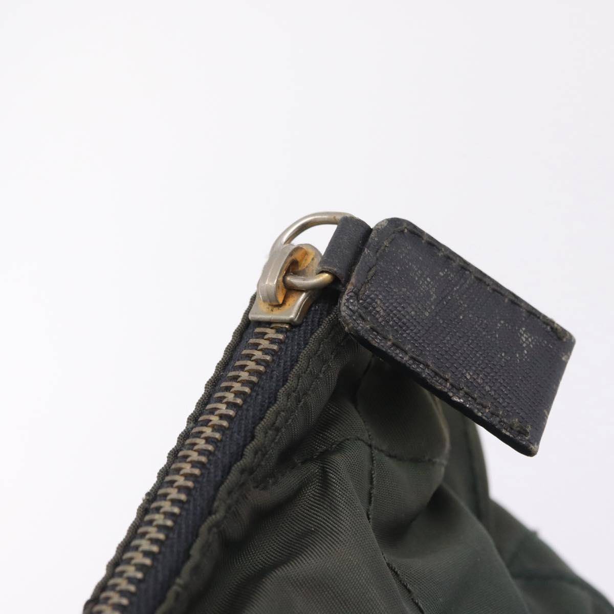 PRADA Chain Shoulder Bag Nylon Green Gold Auth 206413