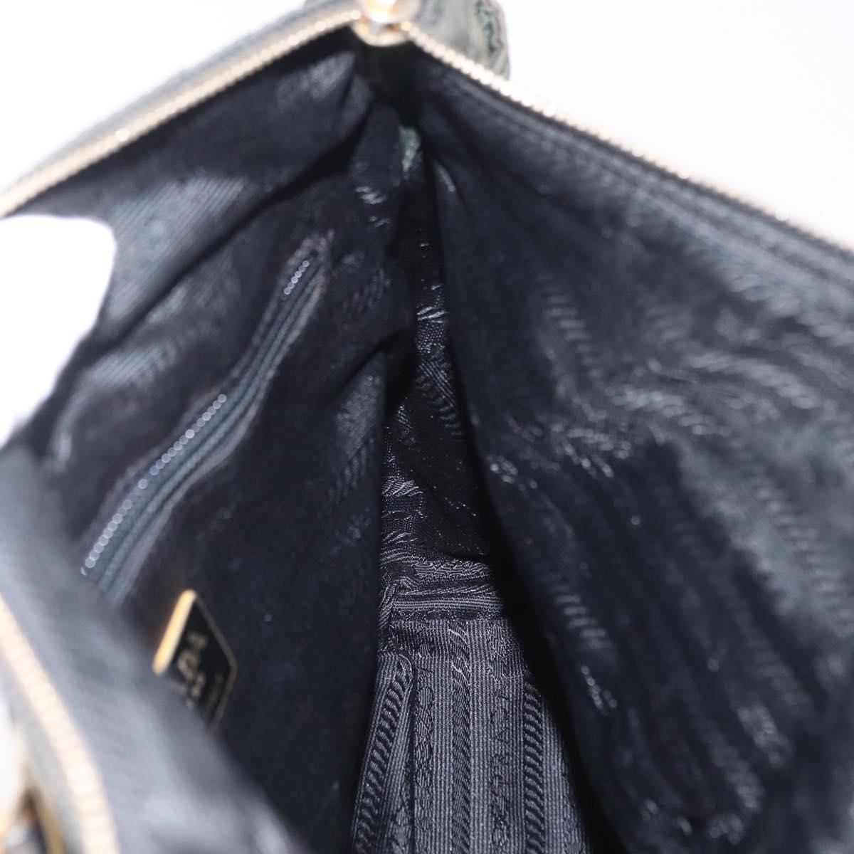 PRADA Chain Shoulder Bag Nylon Green Gold Auth 206413