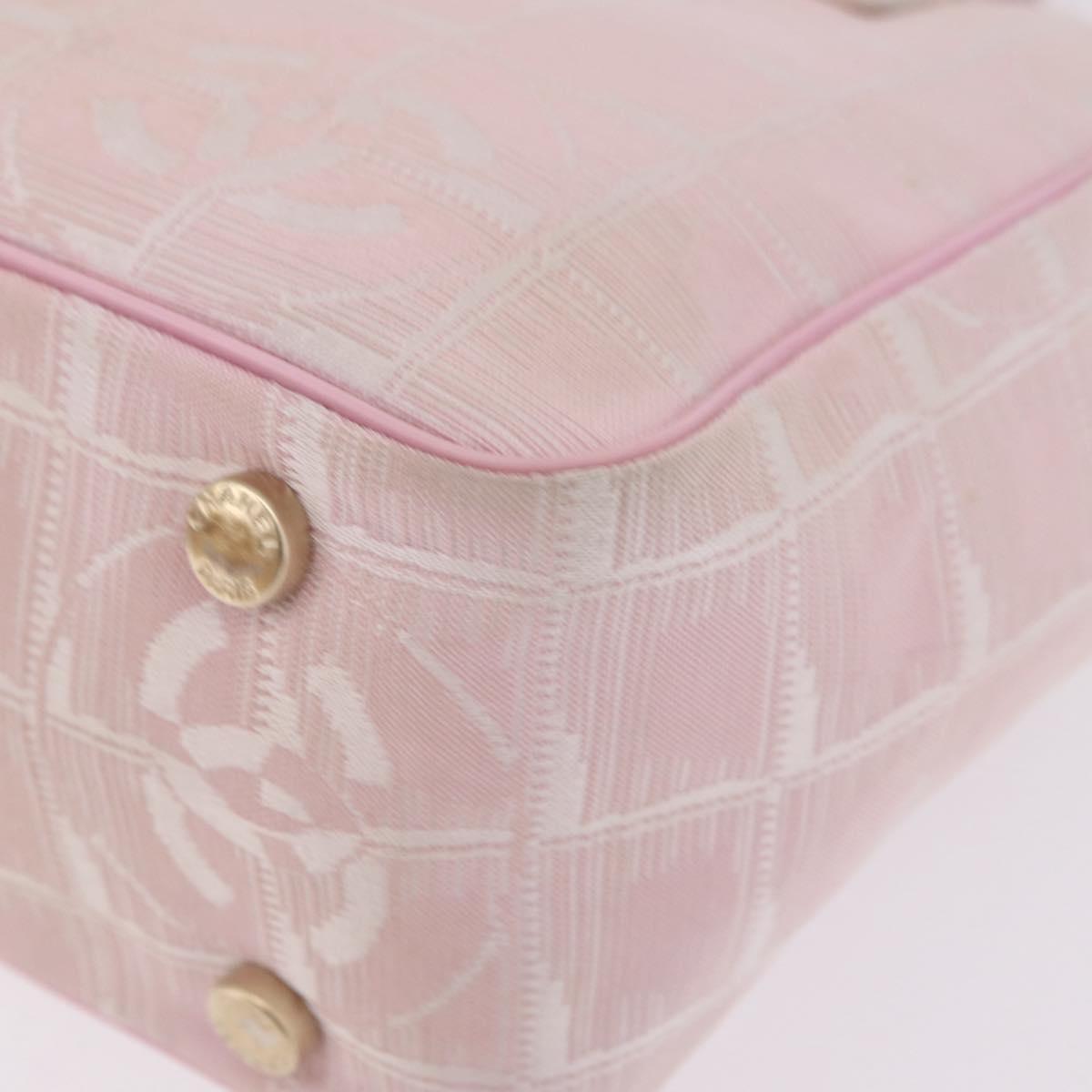 CHANEL New Travel Line Tote Bag Nylon Pink Gold CC Auth 206414A
