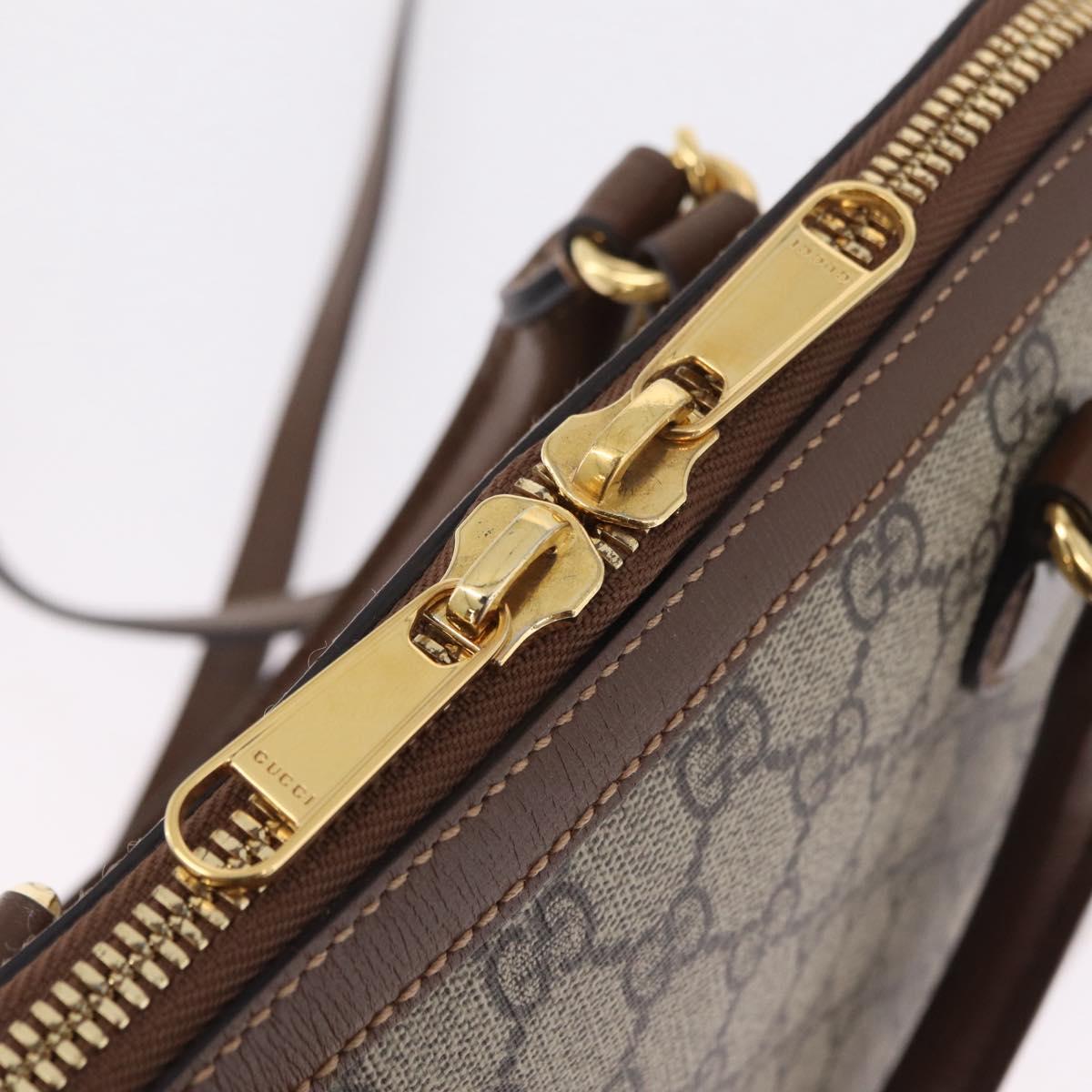 GUCCI GG Supreme Horsebit 1955 Hand Bag PVC 2way Beige Gold 621220 Auth 206416V
