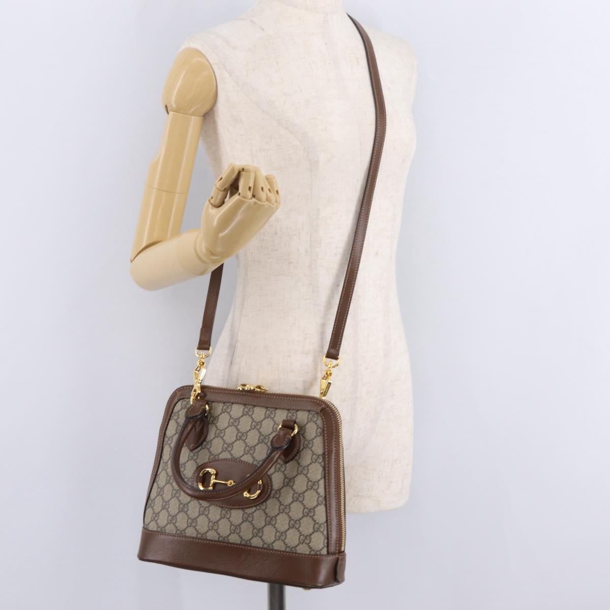 GUCCI GG Supreme Horsebit 1955 Hand Bag PVC 2way Beige Gold 621220 Auth 206416V