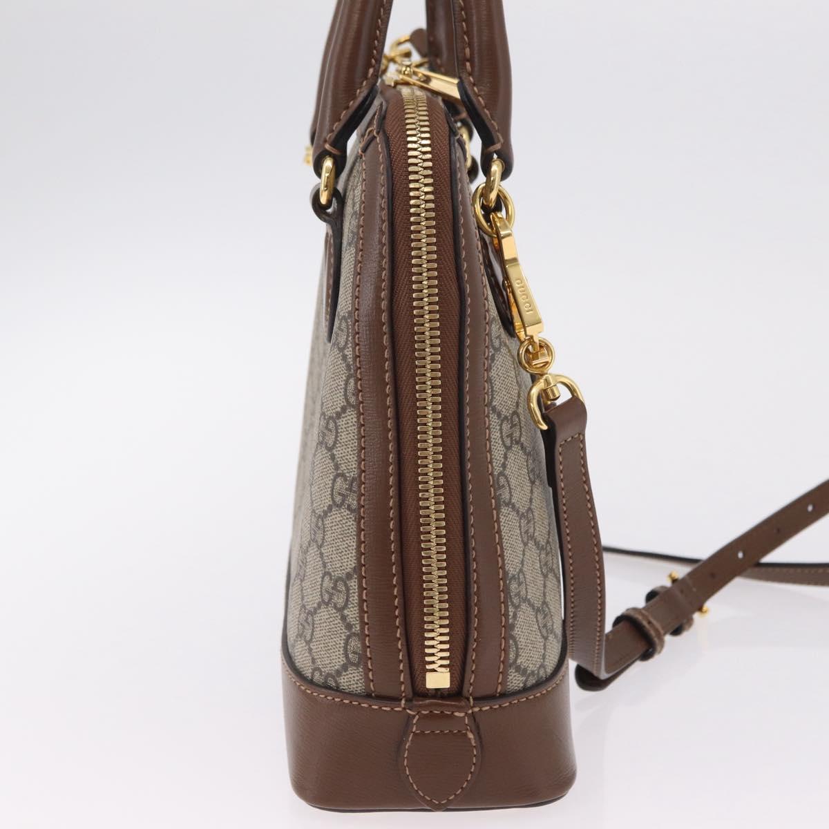 GUCCI GG Supreme Horsebit 1955 Hand Bag PVC 2way Beige Gold 621220 Auth 206416V