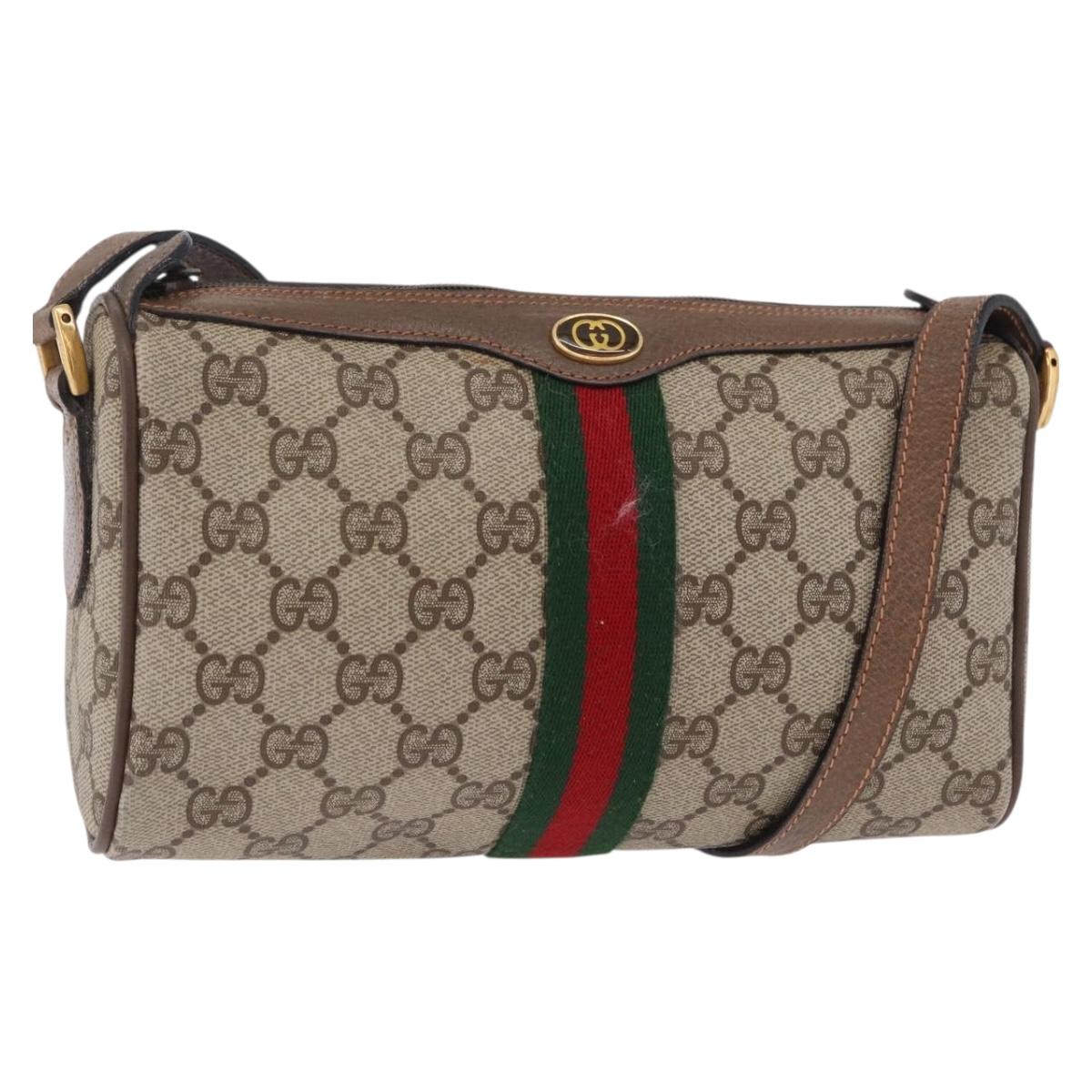 GUCCI GG Supreme Web Sherry Line Bag PVC Beige Gold 89 02 018 Auth 206417