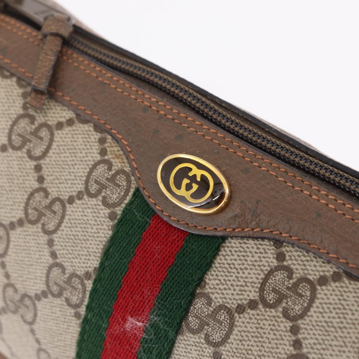 GUCCI GG Supreme Web Sherry Line Bag PVC Beige Gold 89 02 018 Auth 206417