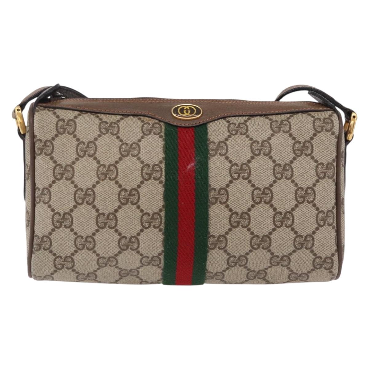 GUCCI GG Supreme Web Sherry Line Bag PVC Beige Gold 89 02 018 Auth 206417