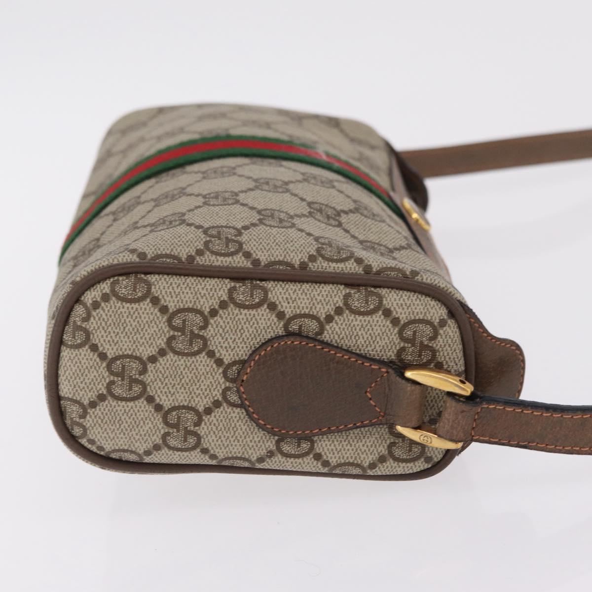 GUCCI GG Supreme Web Sherry Line Bag PVC Beige Gold 89 02 018 Auth 206417