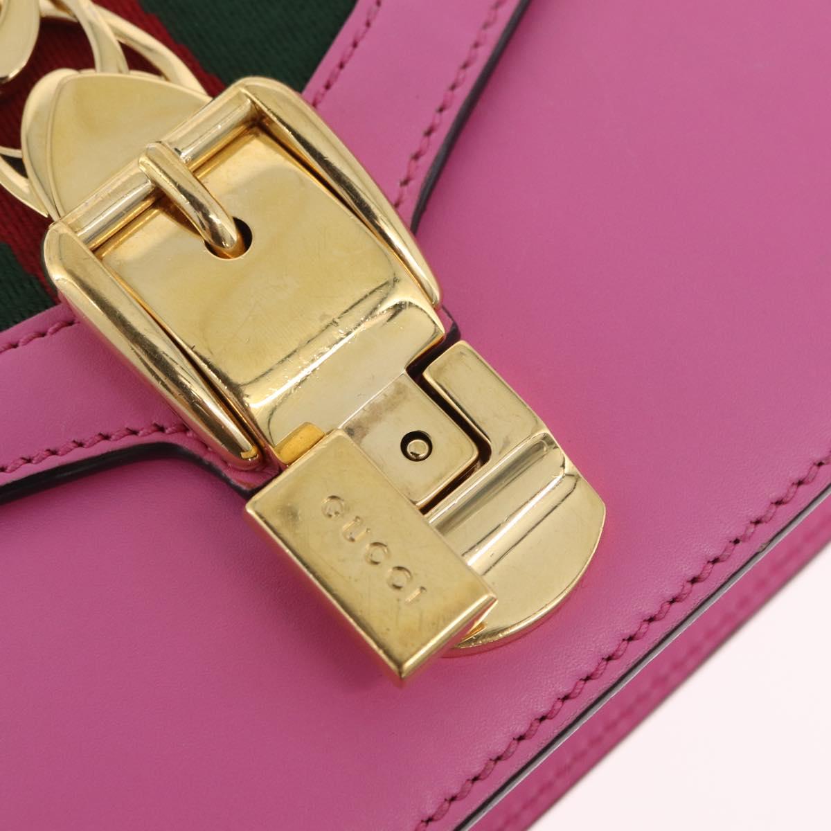 GUCCI Silvi WebSherry Line Chain Bag Leather Pink Gold 431666 Auth 206420V