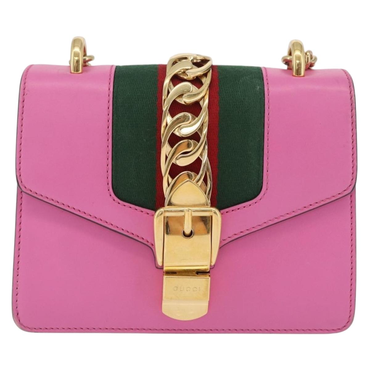 GUCCI Silvi WebSherry Line Chain Bag Leather Pink Gold 431666 Auth 206420V