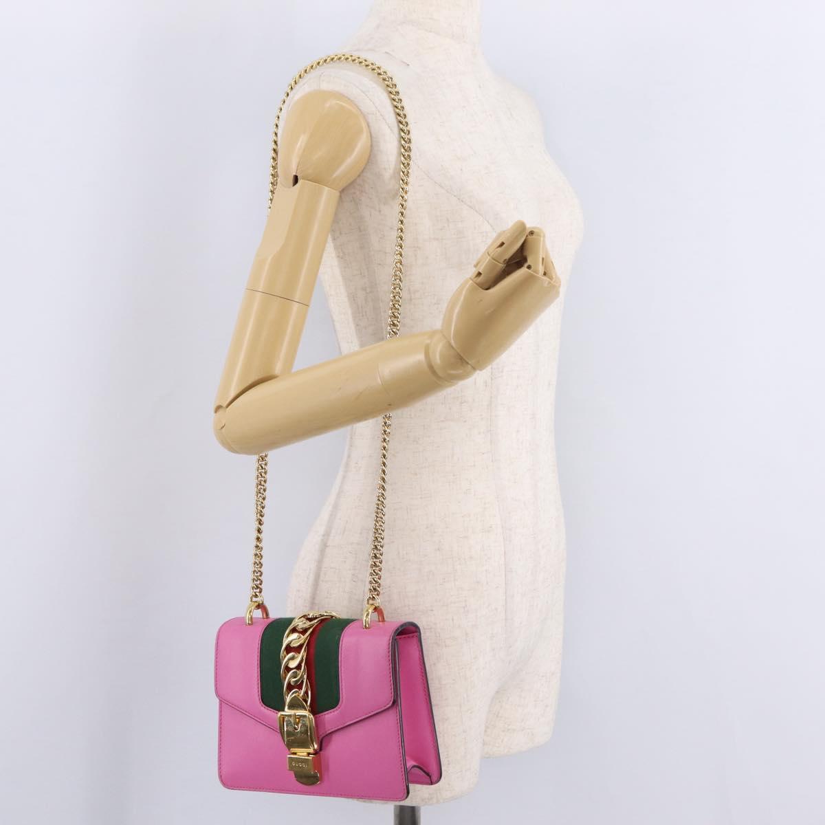 GUCCI Silvi WebSherry Line Chain Bag Leather Pink Gold 431666 Auth 206420V