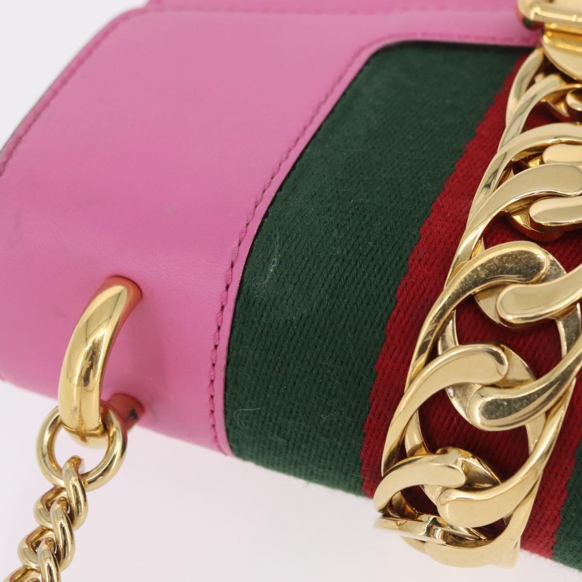GUCCI Silvi WebSherry Line Chain Bag Leather Pink Gold 431666 Auth 206420V