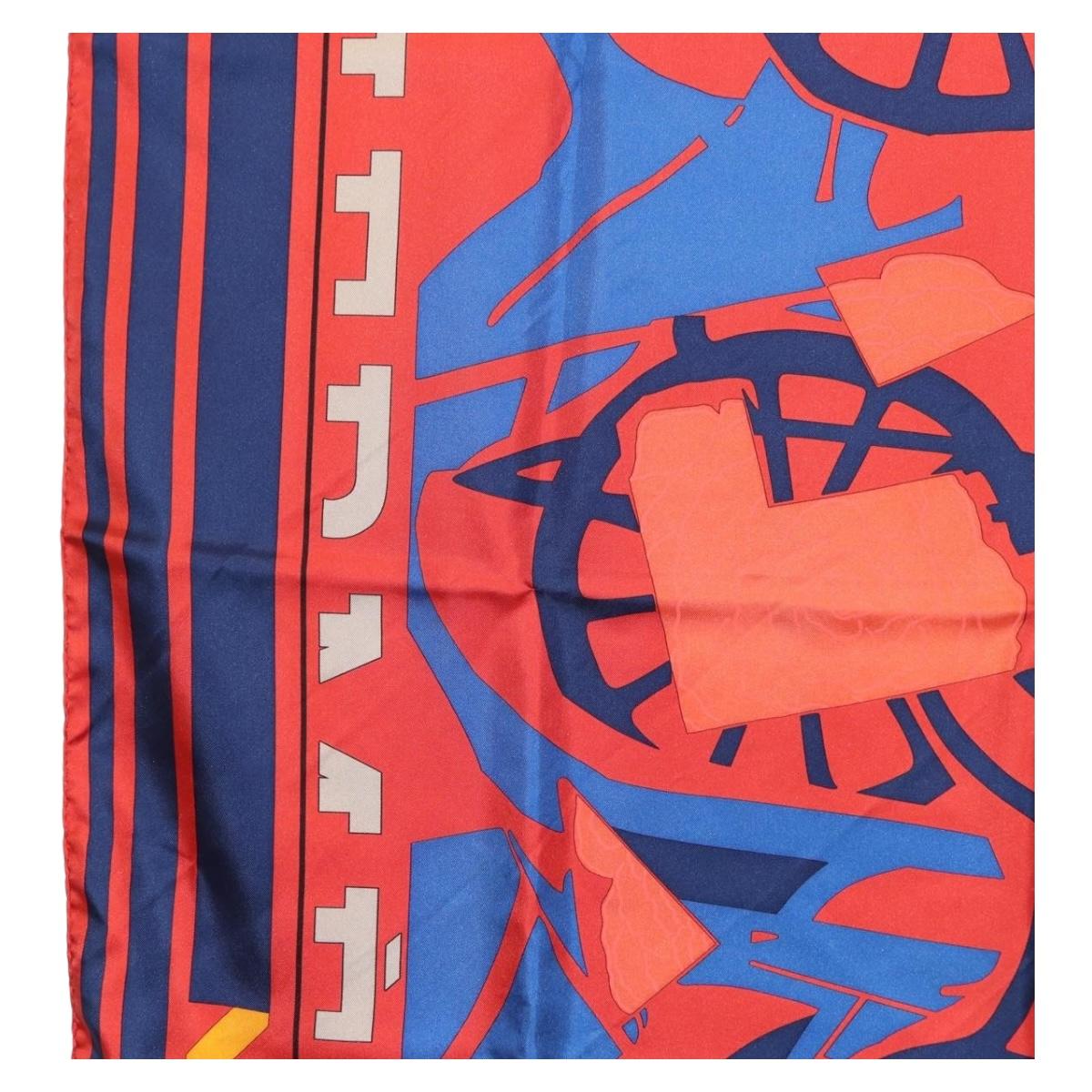 HERMES Carre 90 Scarf ""PUZZLE"" Silk Orange Auth 206427M