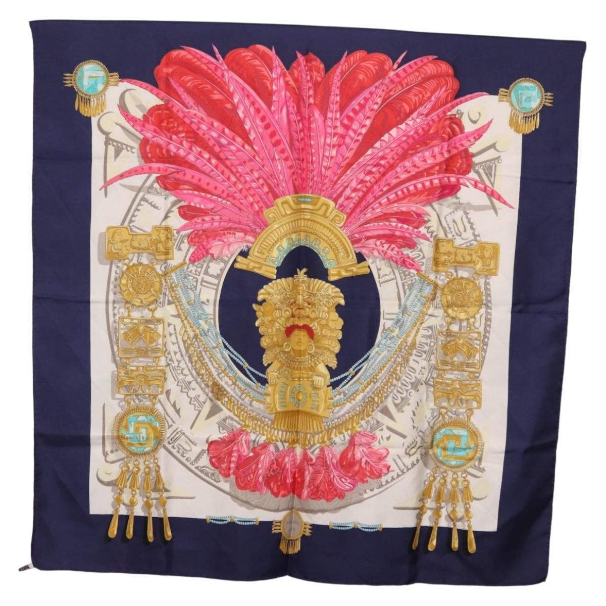 HERMES Carre 90 Scarf ”Mexico” Silk Navy Auth 206428