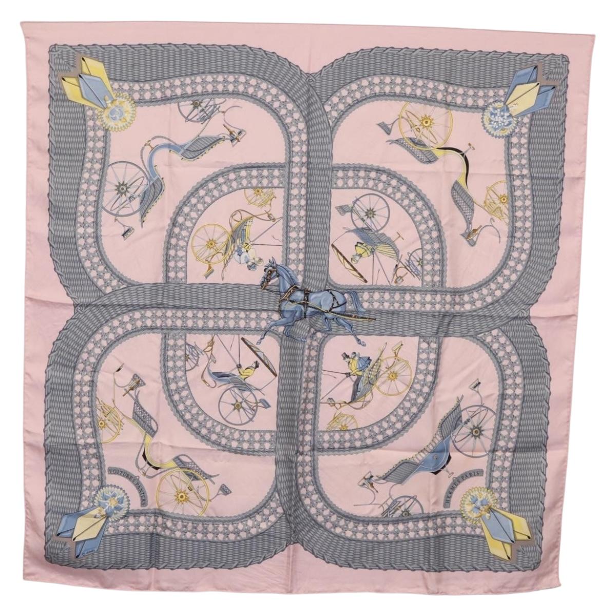 HERMES Carre 90 Scarf hV0ITURES PANIERSh Silk Pink Auth 206429