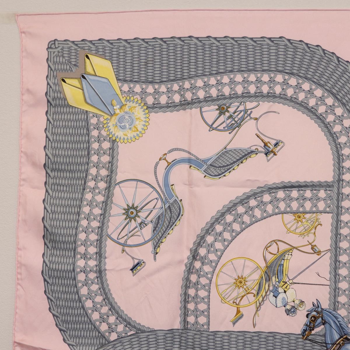HERMES Carre 90 Scarf hV0ITURES PANIERSh Silk Pink Auth 206429