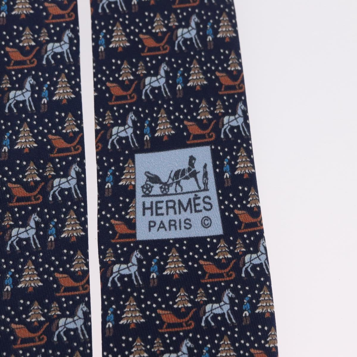 HERMES Necktie Silk Navy Auth 206433M