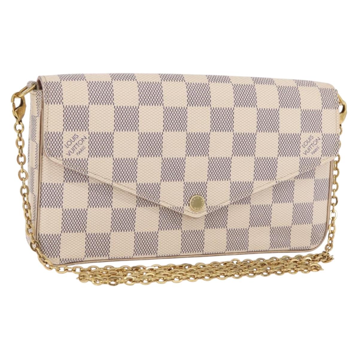 LOUIS VUITTON Damier Azur Pochette Felicie Chain Wallet N63106 LV Auth 206438V