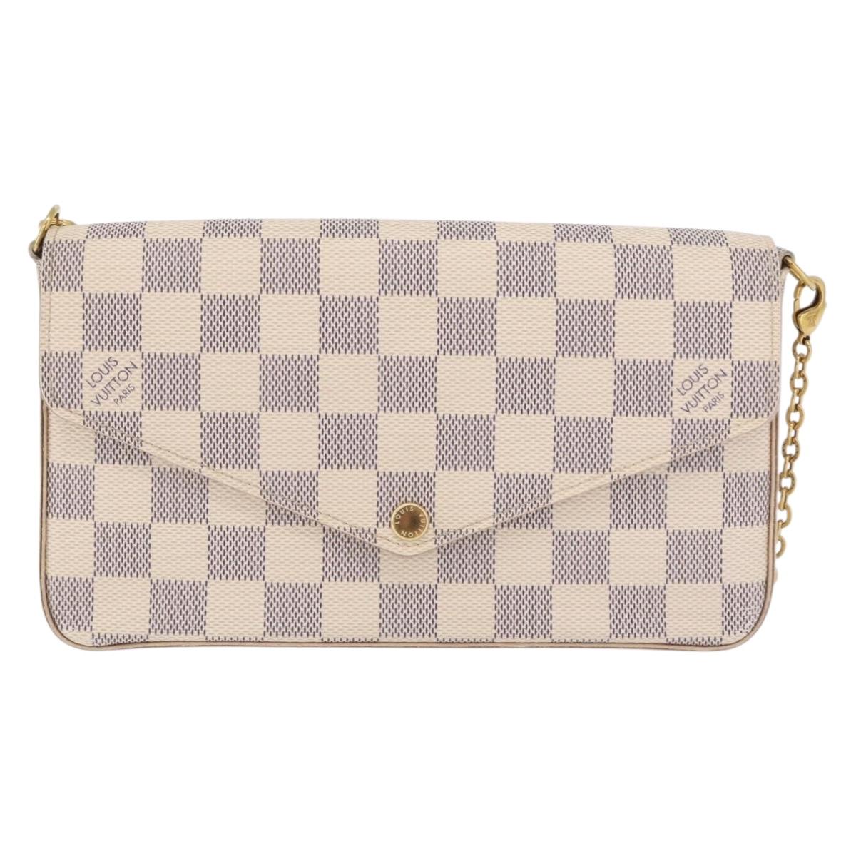 LOUIS VUITTON Damier Azur Pochette Felicie Chain Wallet N63106 LV Auth 206438V